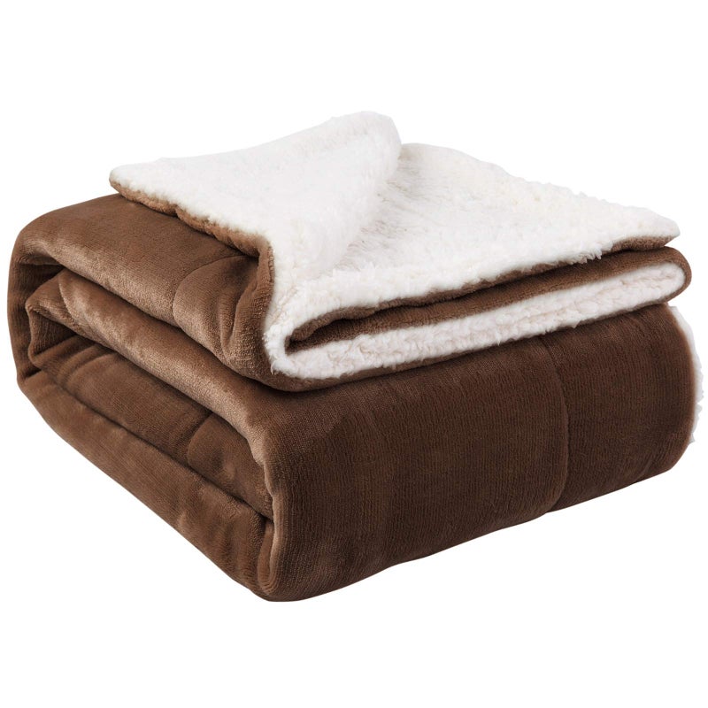 NANPIPER Sherpa Blanket Twin Thick Warm Fuzzy Flannel Fleece/Wool Like Reversible Velvet Plush Blanket (Brown Twin Size 60"x80") - Image 1